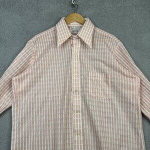Vintage JC Penney Towncraft Penn Prest Shirt Dusty Pink Stripe Windowpane 70s